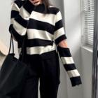 Long-sleeve Cut-out Striped Top
