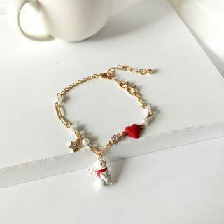 Rabbit Bracelet White & Gold & Red - One Size