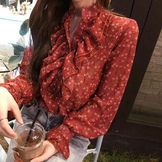 Ruffle-trim Floral Print Blouse As Shown In Figure - One Size