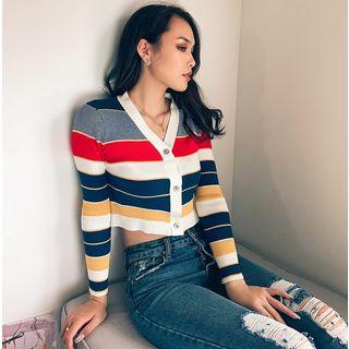 Colorblock Button-down Crop Knit Top