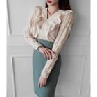 V-neck Ruffle-trim Crinkled Blouse