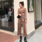 Inset Sheer Top Strapless Velour Jumpsuit