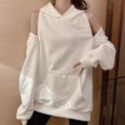 Long-sleeve Hooded Loose-fit Top White - One Size