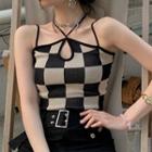Checkered Strappy Camisole Top Camisole Top - Light Khaki & Black - One Size