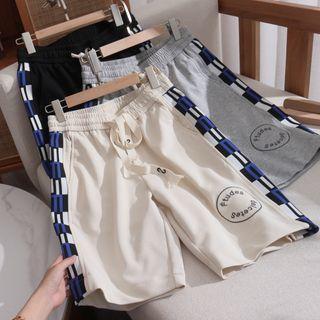 Pattern Panel Drawstring Waist Shorts