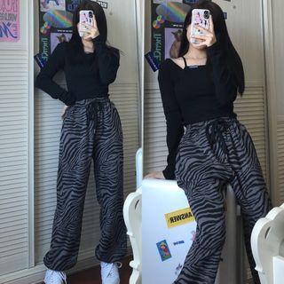 Long-sleeve Top / Zebra Print Harem Pants
