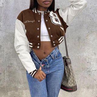 Lettering Crop Bomber Jacket