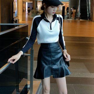 Zip Mock Neck Knit Top
