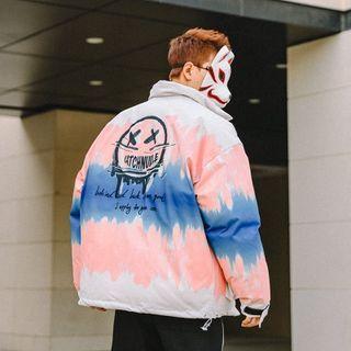 Stand-collar Back Back Print Tie-dye Jacket