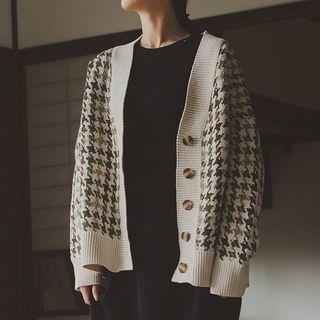 Houndstooth Knit Cardigan Milky White - One Size