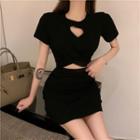Plain Cutout Cropped Top / High-waist Plain Mini Skirt