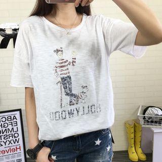 Distressed Print Short-sleeve T-shirt