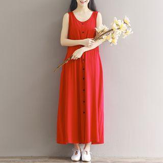 Drawstring Waist Buttoned Maxi Tank Dress