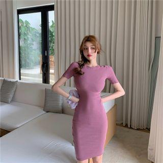 Round-neck Plain Skinny Dress