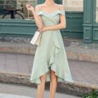 Short-sleeve Cold-shoulder High-low Dress