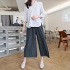 Cropped Band-waist Accordion-pleated Pants