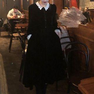 Long-sleeve Velvet Lace Trim Blouse