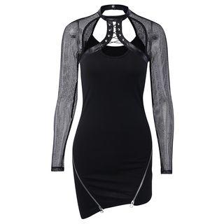 Mesh Long-sleeve Mini Sheath Dress