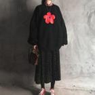 Flower Pullover / Dotted Pleated Midi Skirt