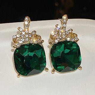 Rhinestone Dangle Earring 1 Pair - Silver Needle - Green - One Size