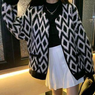 Argyle Cardigan Black & Pink - One Size