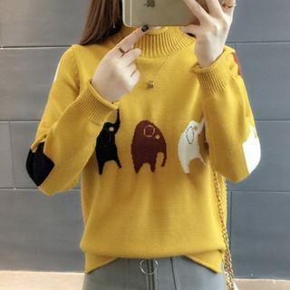 Print Mock-neck Long-sleeve Knit Top