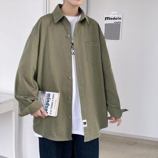 Long-sleeve Plain Shirt Jacket