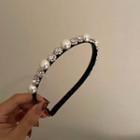 Rhinestone Faux Pearl Headband 01 - 1 Pc - Black - One Size