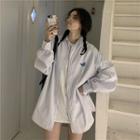 Long-sleeve Butterfly Embroidered Striped Shirt