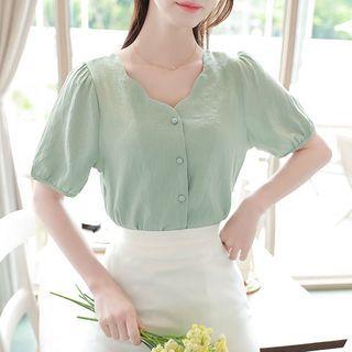Pastel Scallop-neck Linen Blend Blouse