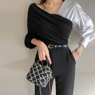 Asymmetric Shirt-sleeve Knit Top