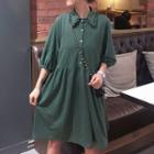 Elbow-sleeve Lapel Dress Green - One Size