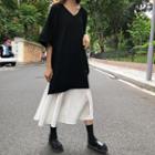 Elbow-sleeve Mock Two-piece Midi Dress As Shown In Figure - One Size