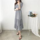 Wrap-front Tiered Patterned Long Dress