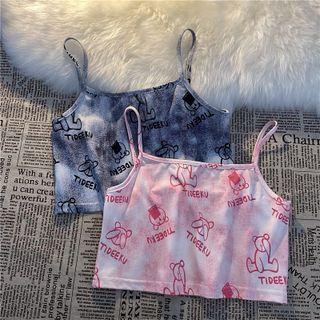 Tie-dyed Bear Print Cropped Camisole Top