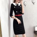 3/4-sleeve Collared Sheath Dress