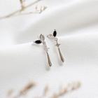 925 Sterling Silver Rhinestone Leaf Drop Earring Platinum - One Size