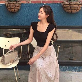Square-neck Cap-sleeve Knit Vest