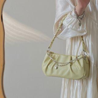 Chain Accent Faux Leather Hand Bag