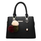 Faux Leather Pompom Hand Bag
