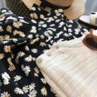 Round-neck Plain Knit Top / High-waist Floral A-line Skirt