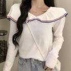 Sailor Collar Knit Top As Shown In Figure - One Size
