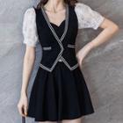 Set: Puff-sleeve Top + A-line Mini Skirt