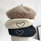 Heart Embroidered Wool Beret Hat