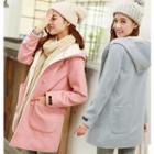 Hooded Snap-button Coat / Printed Long-sleeve T-shirt