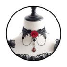 Rose Lace Choker Black & Red - One Size