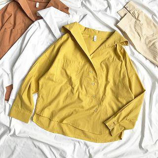 Plain Linen Long-sleeve Blouse