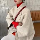Oversized Woolen Pocket-detail Long-sleeve Long Jacket Gray - One Size
