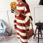 Striped Balloon-sleeve Sweater Dress