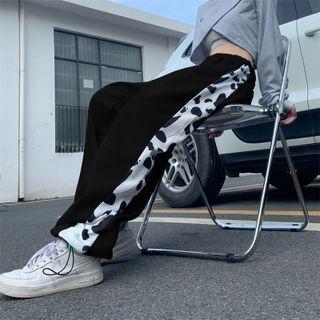 Cow Print Trim Wide Leg Sweatpants